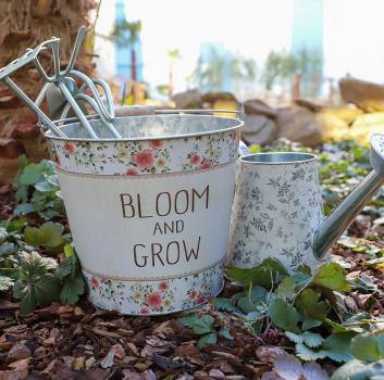 Metall Übertopf mit Tragegriff "Bloom & Grow" 20x18cm